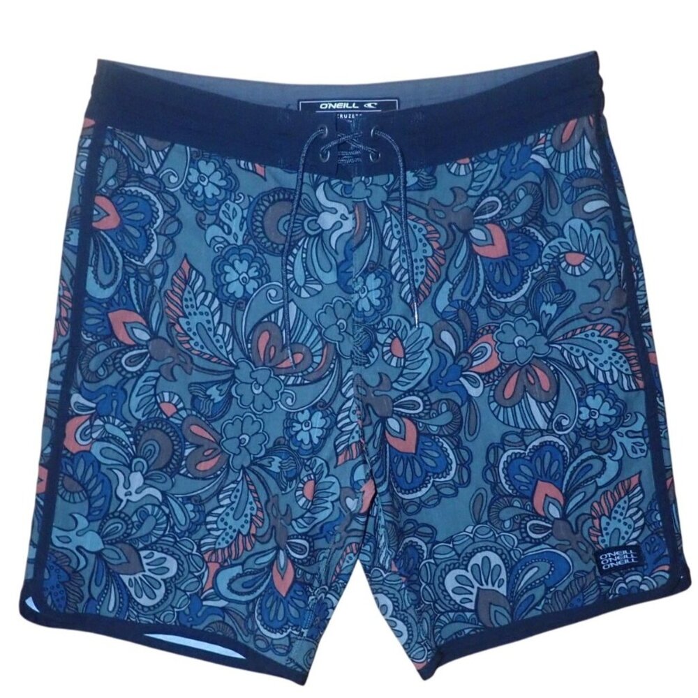 ONeill Mens Cruzer‎ Hyperfreak Stretch Hybrid Boardshorts Blue Floral 30"